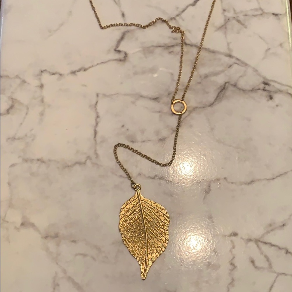 Gold Leaf Necklace Long Chain